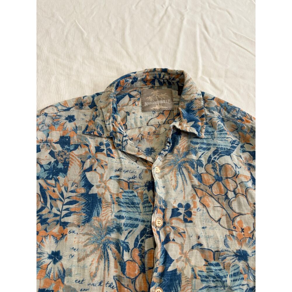 Margaritaville Hawaiian Shirt Silk Linen Blend Floral Mens Large Pink Blue Beach - Picture 3 of 16